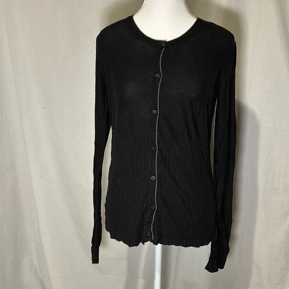Simply Vera Vera Wang half ribbed black & green button down cardigan size medium - Picture 1 of 4